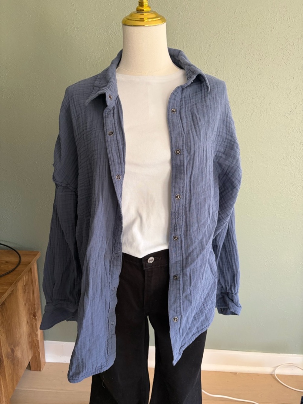 SO Blue Gauze Button-Front Shirt Size XL